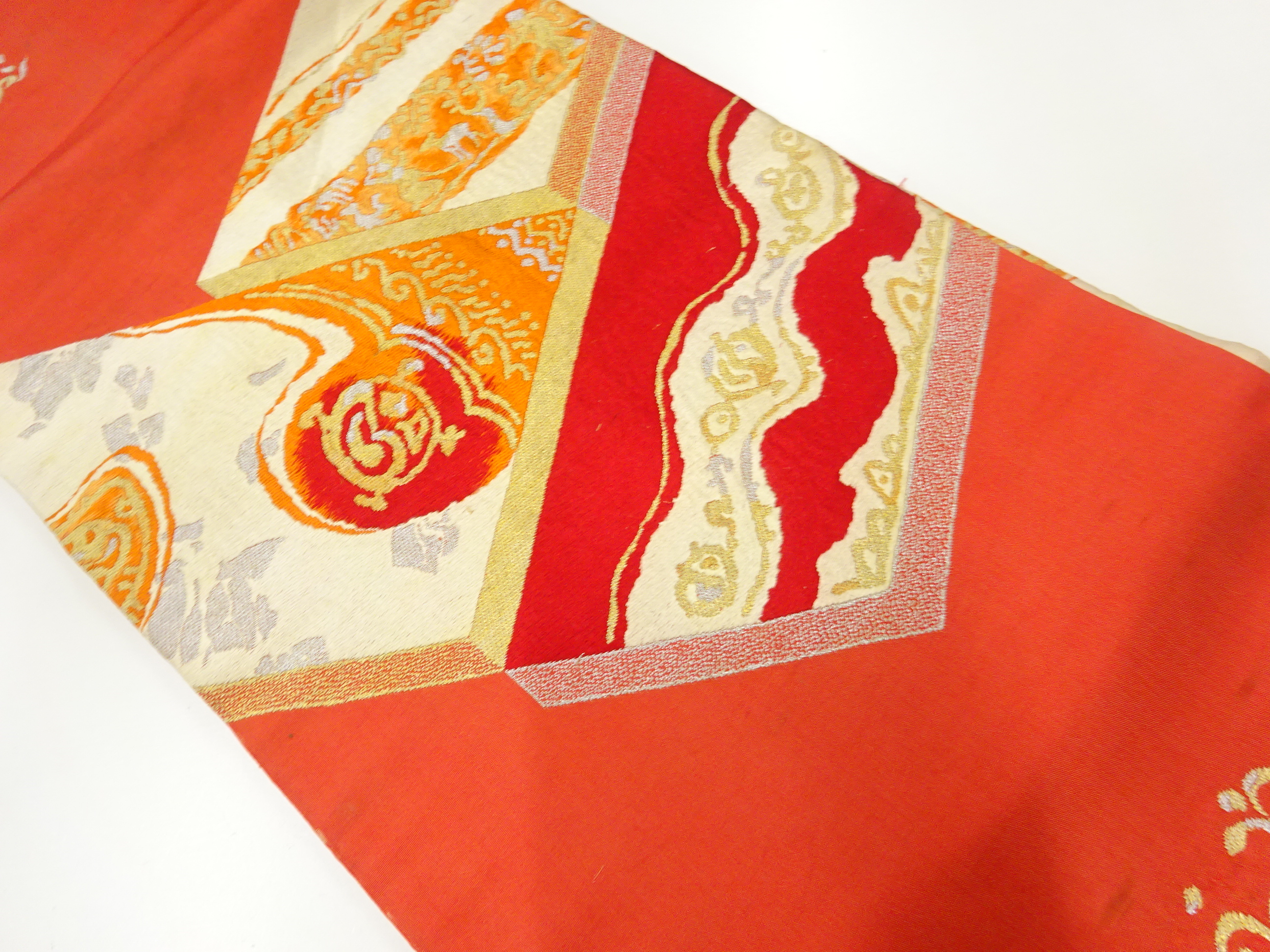 JAPANESE KIMONO / ANTIQUE NAGOYA OBI / SILK / WOVEN WALL ARTS & ABSTRACT PATTERN